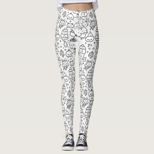 Cute Winter Christmas Doodle Pattern (6) Leggings (Front)