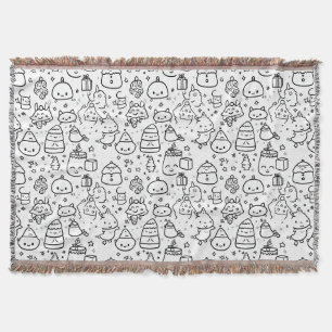 Cute Winter Christmas Doodle Pattern (6) Throw Blanket