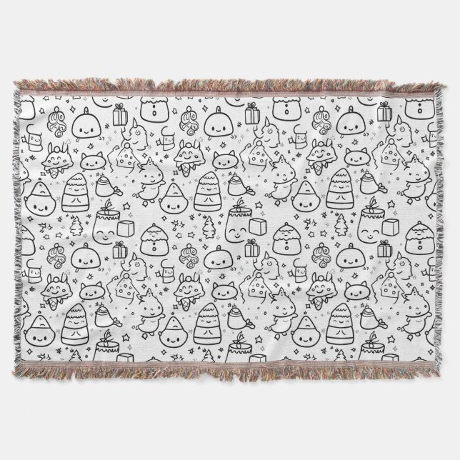Cute Winter Christmas Doodle Pattern (6) Throw Blanket (Front)