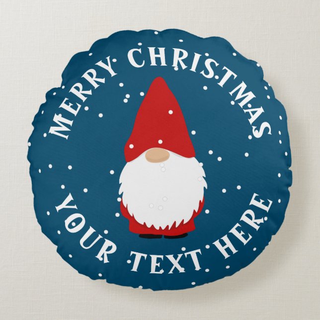 Cute winter Christmas gnome round throw pillow (Front)