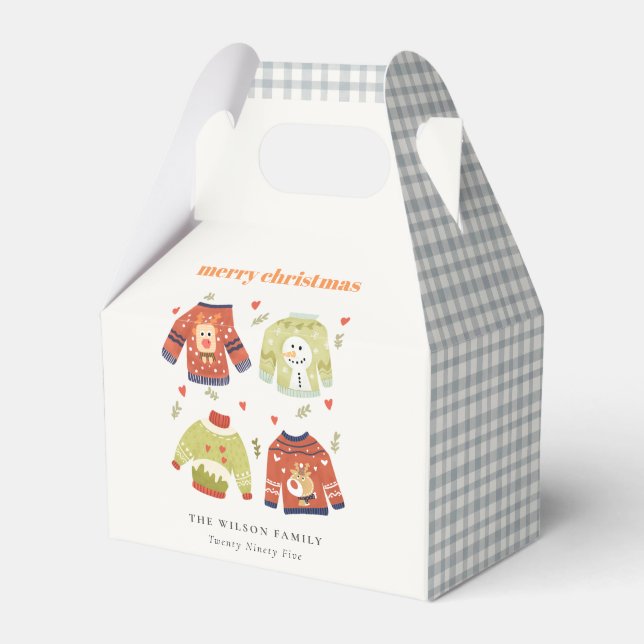 Cute Winter Christmas Hearts Leafy Ugly Sweater  Favour Box (Front Side)