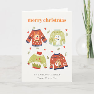 Cute Winter Christmas Hearts Leafy Ugly Sweater  Holiday Card