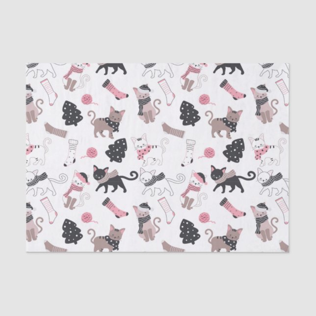 Cute Winter Christmas Kitty Cat Pattern Tissue Paper (Front)