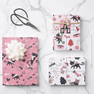 Cute Winter Christmas Kitty Cat Pattern Wrapping Paper Sheet