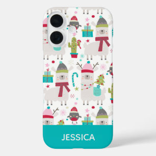 Cute Winter Christmas Llama Pattern Personalised iPhone 16 Case
