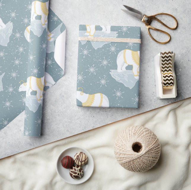 Cute Winter Christmas Polar Bear Snowflake Wrapping Paper (Crafts)