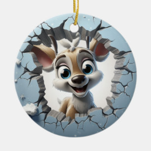 Cute Winter Christmas reindeer Ceramic Ornament
