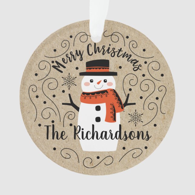 Cute Winter Christmas Snowman Ornament (Front)