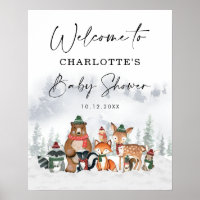 Cute Winter Christmas Woodland Baby Shower Welcome