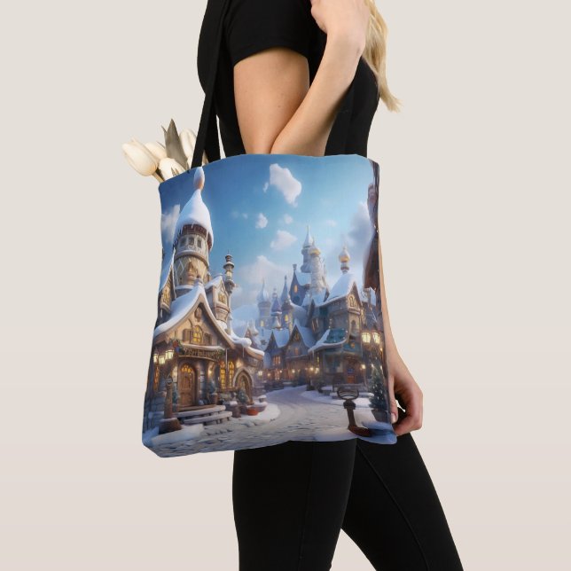 Cute Winter City Tote Bag (Close Up)