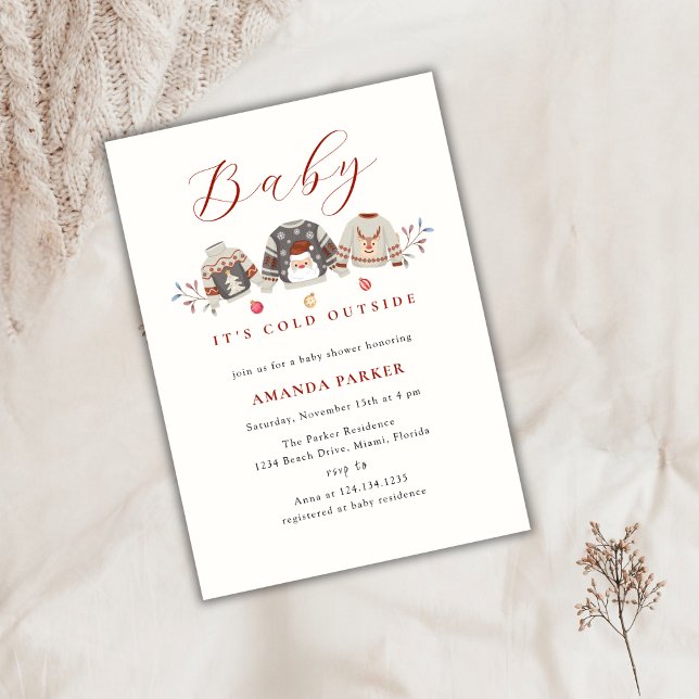 Cute Winter Clothes Christmas Baby Shower  Invitation (Cute Winter Clothes Christmas Baby Shower Invitation)