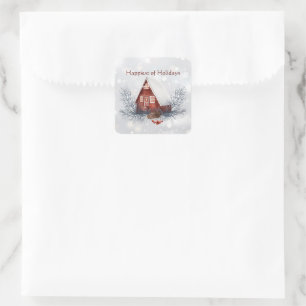 Cute winter cottage custom Christmas Holiday Square Sticker