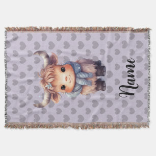 Cute winter cow and hearts throw blanket