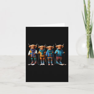 Cute Winter Cows Plaid Scarf Skiing Snowshoe Snow  Card