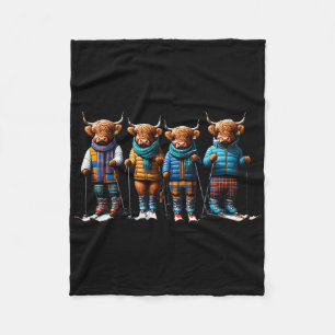 Cute Winter Cows Plaid Scarf Skiing Snowshoe Snow Fleece Blanket