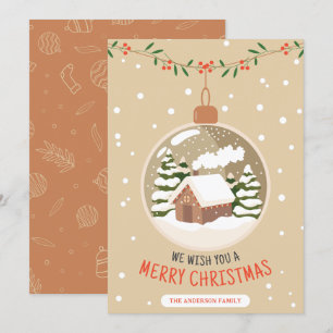 Cute Winter Crystal Ball Ornament Christmas Holiday Card