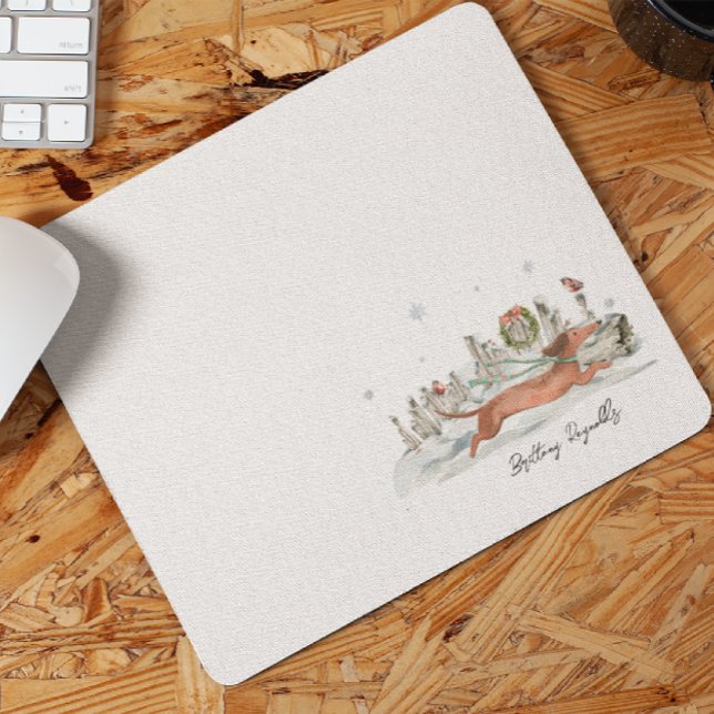 Cute Winter Dachshund Dog | Monogram Mouse Pad (Creator Uploaded)