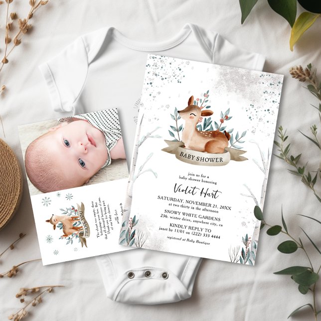Cute Winter Deer Baby Shower Invitation (Creator Uploaded)