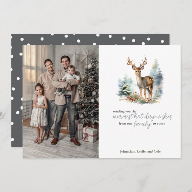 Cute Winter Deer in Snow Forest Holiday Card (Front/Back)