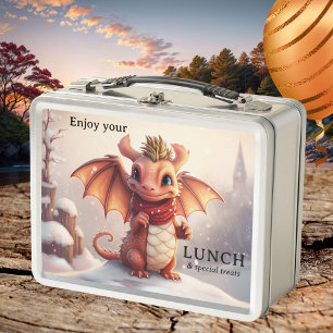 Cute Winter Dragon Treats Metal Lunch Box