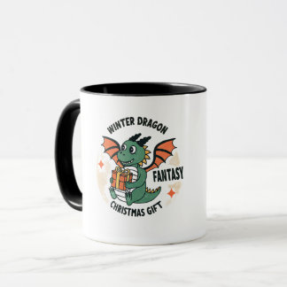 Cute Winter Dragon with Gift Fantasy Christmas  Mug