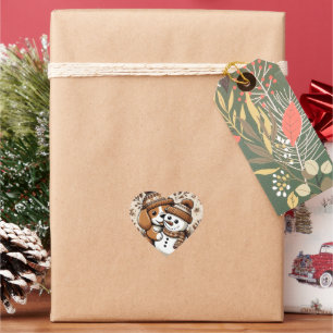 Cute Winter Duo: Dog in Patterned Hat and Snowman Heart Sticker