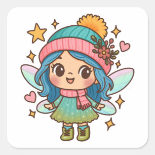 Cute Winter Fairy Kawaii Pastel Fantasy Art Square Sticker