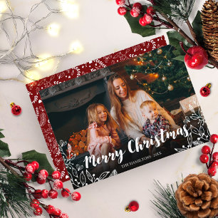 Cute Winter Foliage Photo Merry Christmas Invitation