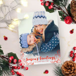 Cute Winter Foliage Red Script Photo Christmas Postcard<br><div class="desc">Simple cute photo Christmas card,  featuring a red calligraphy font,  great for light pictures.</div>