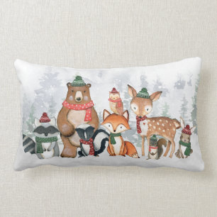 Cute Winter Forest Animals Woodland Baby Nursery Lumbar Cushion