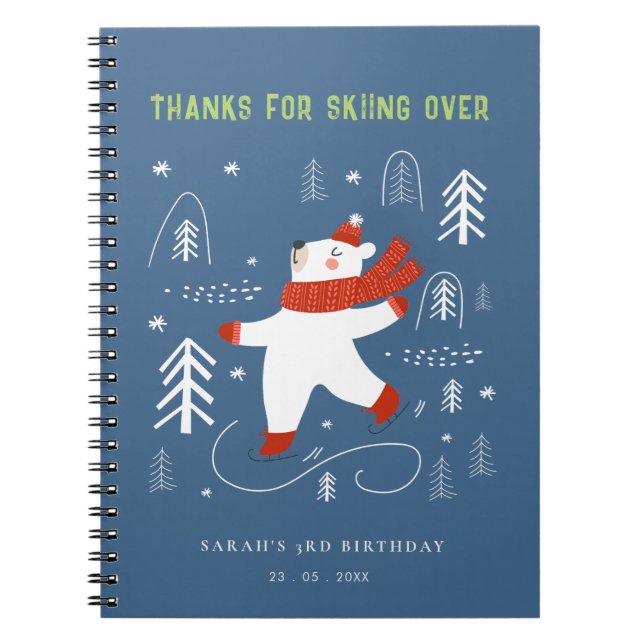 Cute Winter Forest Bear Ski Kids Guestbook Notebook (Front)
