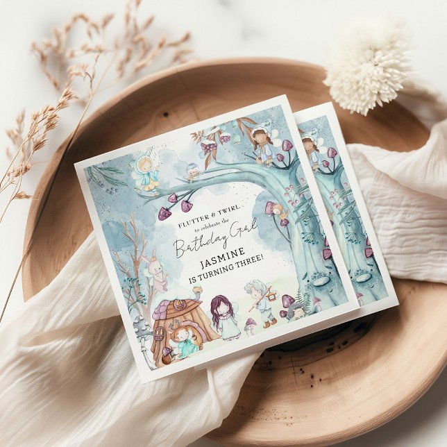 Cute Winter Forest Fairy Christmas Girl Birthday Napkin (Creator Uploaded)