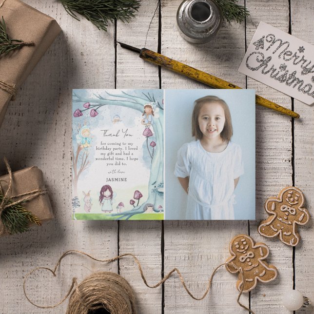 Cute Winter Forest Fairy Christmas Girl Birthday Thank You Card (Creator Uploaded)