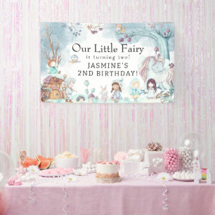 Cute Winter Forest Fairy Christmas Girls Birthday Banner