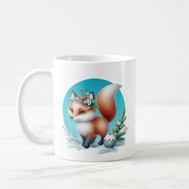 Cute Winter fox add monogram  Coffee Mug (Left)