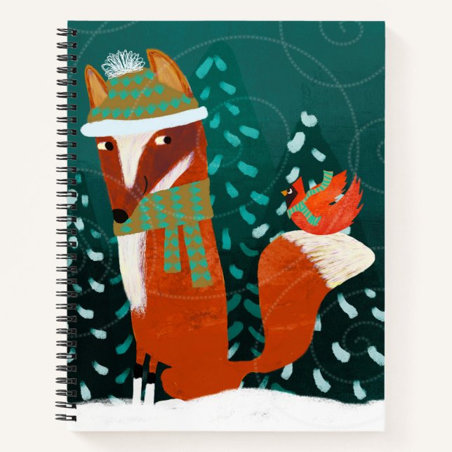 Cute Winter Fox and Cardinal Notebook (Front)