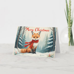 Cute Winter Fox Christmas Snowy Forest Scene Card