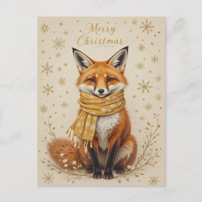 Cute Winter Fox Scarf Christmas  Postcard (Front)