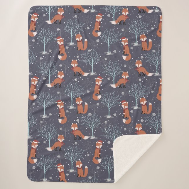 Cute Winter Fox Sherpa Blanket (Front)