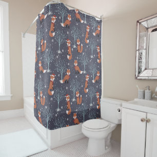 Cute Winter Foxes Shower Curtain