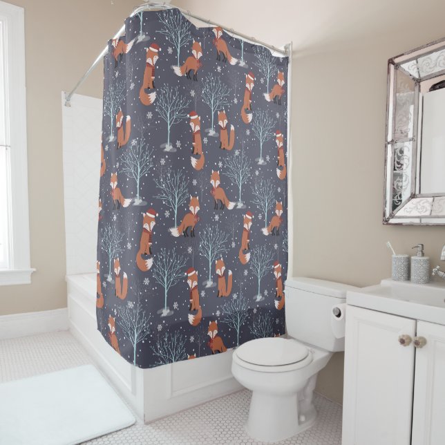 Cute Winter Foxes Shower Curtain (In Situ)
