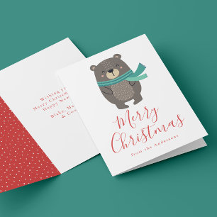 Cute Winter Friends Bear Non-Photo Holiday Card