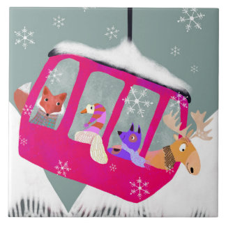 Cute Winter Friends in Gondola Ceramic Tile