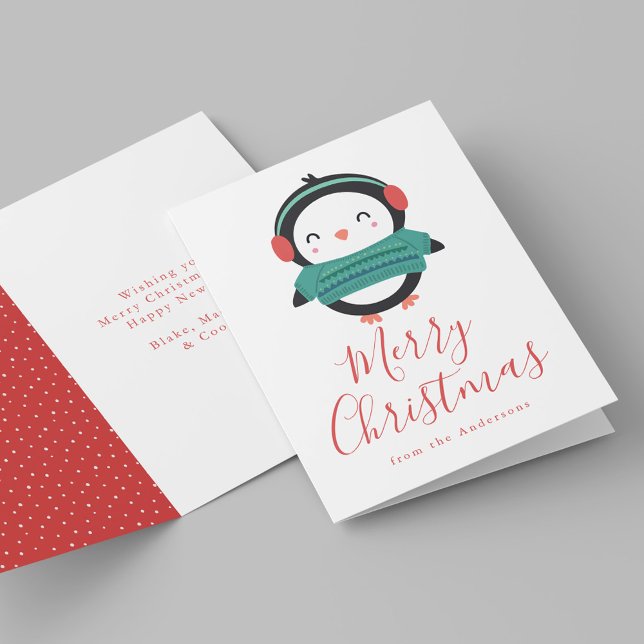 Cute Winter Friends Penguin Non-Photo Holiday Card (Creator Uploaded)