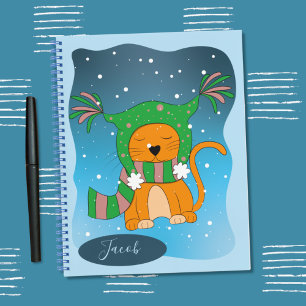 Cute Winter Ginger Cat Kid Personalised Notebook