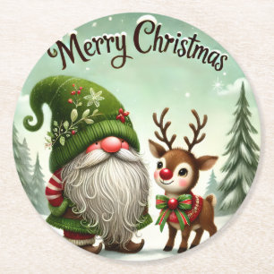 Cute Winter Gnome Christmas Round Paper Coaster
