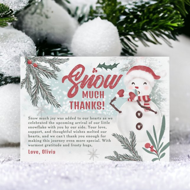 Cute winter green pine ice snowman baby shower thank you card (Cute winter green pine ice snowman baby shower thank you card)