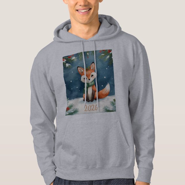 cute winter happy new year 2026 fox holiday hoodie (Front)