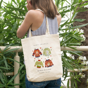 Cute Winter Hearts Leafy Ugly Sweater Baby Shower Tote Bag