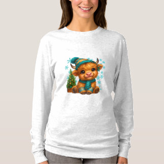 Cute Winter Highland Cow Christmas Art – Cozy Baby T-Shirt